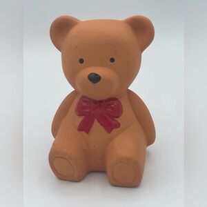 Adorable Vintage Retro Ceramic Terracotta Teddy Bear Piggy Coin  Bank Red Bow 5”